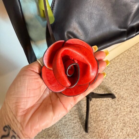 ESPE Blue Crystal Vegan Leather Shoulder Bag Red Rose Zipper Closure - Picture 4 of 9